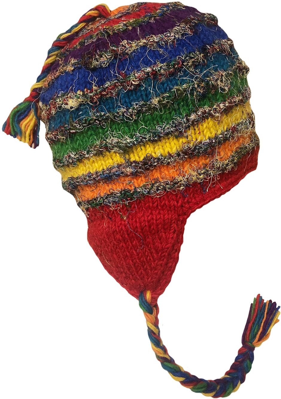 9770 Nepal Hand Knit Sherpa Hat with Ear Flaps, Trapper Ski Fleeced Lined